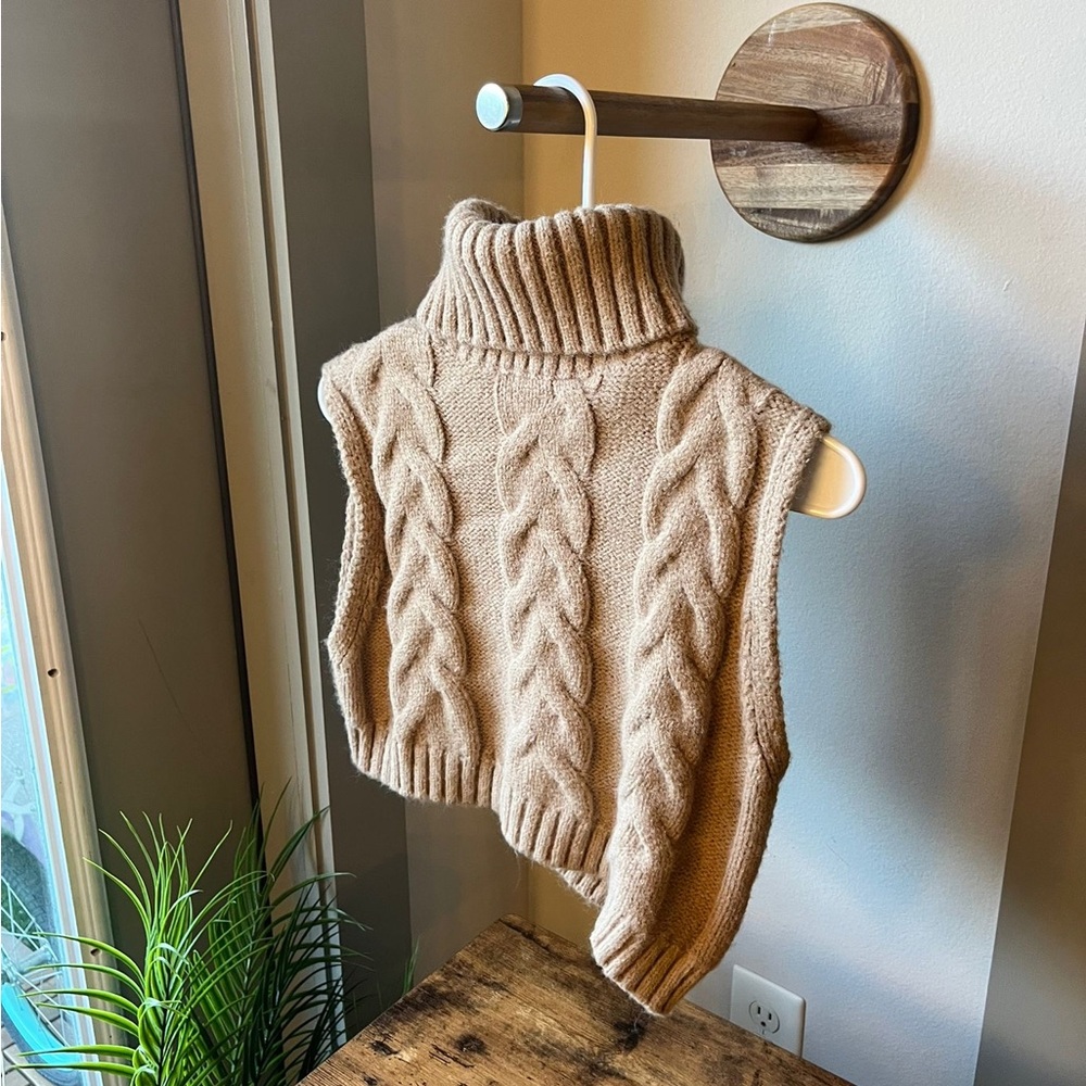 Zara Tan Cable Knit Turtleneck Sweater Vest